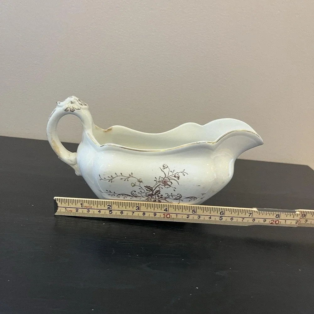 Rufford Pottery England Ironstone Gravy Boat Brown Floral Antique‎ 1890-1910